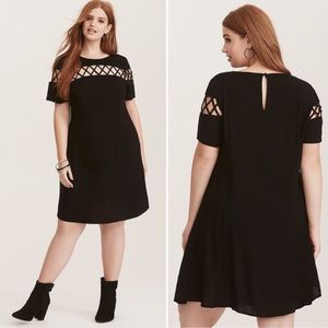Torrid Black Challis Lattice Trapeze Rayon Dress